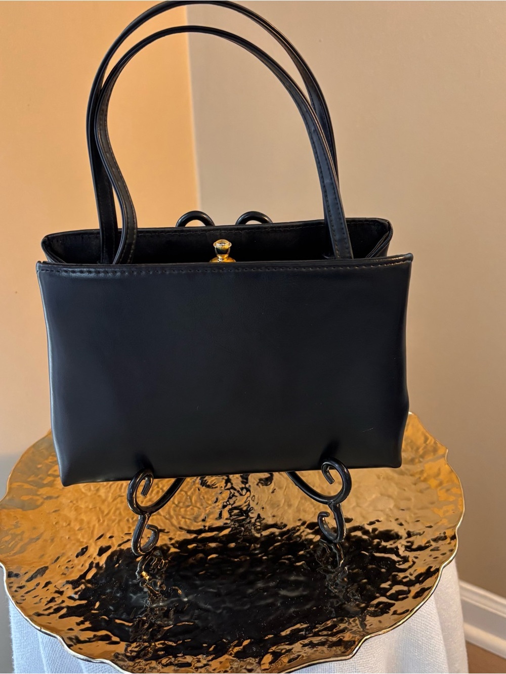 Vintage 1950s Harry Levine HL USA Mid-century Black Structured Classic Handbag